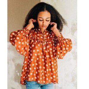 THE GREAT. Shepherd Silk Smocked Floral Printed Blouse  Sz 2